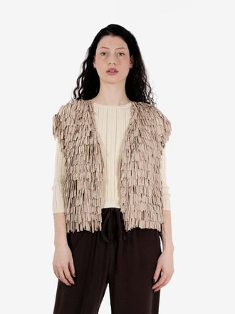Alysi Gilet con frange cipria