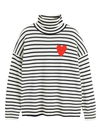 Chinti and Parker Breton Heart striped roll-neck sweater - women - Wool/Cashmere - LL - Neutrals
