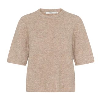 Gestuz Zachte Gebreide Trui Warm Sand Melange - Dames - Ronde hals truien - Bruin - XL - Wol - Truien & Vesten