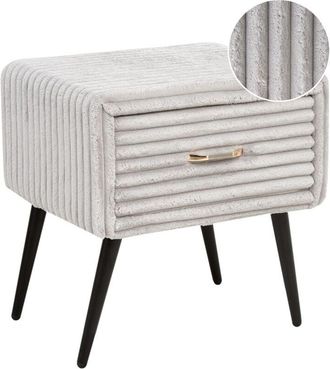 Beliani Beliani - Corduroy Jumbo Cord Upholstered Bedside Table Nightstand 1 Drawer Light Grey Flayat