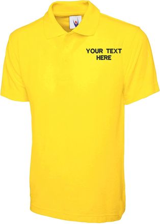 Generic Personalised Embroidered Your Left Chest Text Classic Polo Shirt, Office Casual Workwear Unisex Adult Top (Yellow, 3XL, 3X_l)