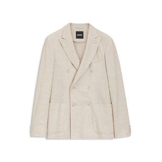 BOSS Slim-fit blazer in striped linen and cotton