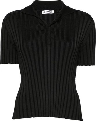 Jil Sander Ribbed-Knit Polo Top - Womens - Viscose/Polyamide/Elastane/Glass
