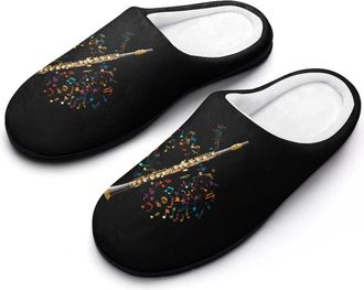 Generic Flute Flutist Musical Note Slippers Men Winter Warm Cotton Anti-Slip Indoor Slip-Ons House Shoes