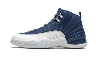 Nike Jordan Air 12 Retro Mens Shoes White/French Blue/Silver Metallic/Red Varsity 130690-113, Blue Indigo Stone, 7.5 UK