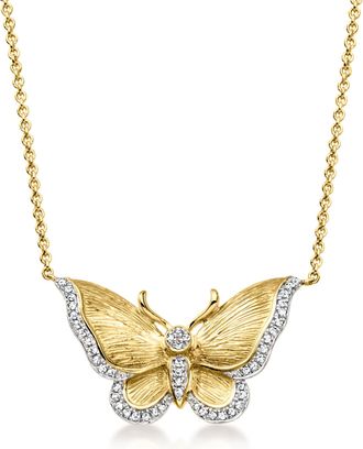 Ross-Simons Diamond Butterfly Necklace in 18kt Gold Over Sterling