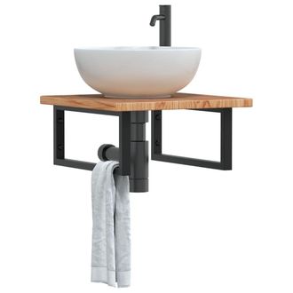 Berkfield Home Basin Shelf Wall Mounted Steel & Solid Wood Oak in Brown