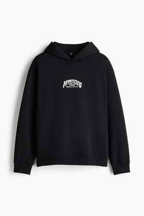H&M Relaxed Fit Printed Hoodie in Black/appetites at Nordstrom, Size Xx-Large