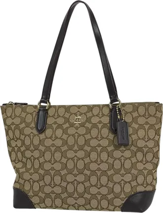 Coach Signature Brown Canvas Leather Tote Bag (Pre-Owned)