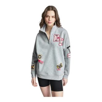DKNY Dkny, Hoodies & sweatvesten, Dames, Grijs, L, Katoen, Campus Patch Oversized Quarter-Zip