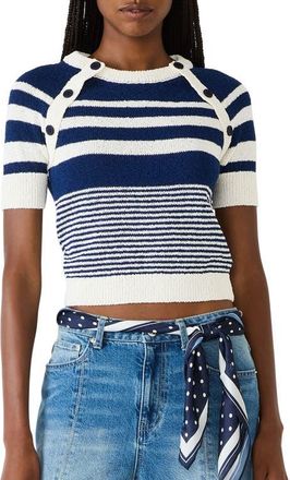Steve Madden Rayna Stripe Short Sleeve Sweater in Marine at Nordstrom, Size Medium