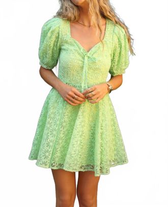 Adelyn Rae Floral Embroidered Puff Sleeve Mini Dress In Lime Green