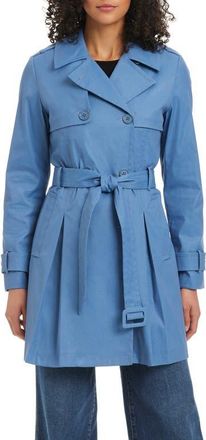 Kate Spade New York belted double breasted pleated trench coat in Printed Denim at Nordstrom, Size X-Large
