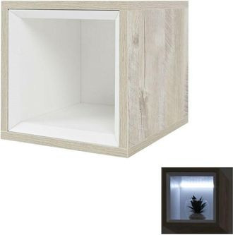 Milano Bexley Oak Effect 300mm Wall Hung Bathroom Cube Storage Unit - Light Oak (With LED Light)