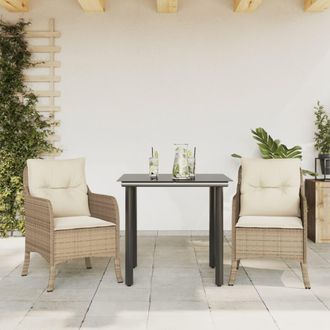 vidaXL Set Comedor De Jard&iacute;n 3 Pzas Con Cojines Rat&aacute;n Sint&eacute;tico Beige Vidaxl