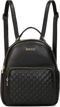 Kazar Urban Style Leren Rugzak met Reli&euml;fpatroon - Dames - Rugzakken - Zwart - ONE Size - Tassen