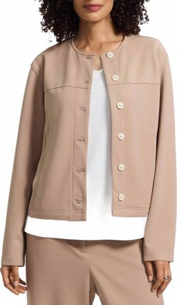 Foxcroft Valerie Crepe Knit Jacket In Khaki
