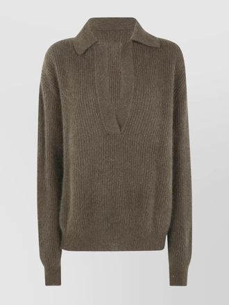 Uma Wang raccoon fur ribbed v-neck long-sleeve sweater