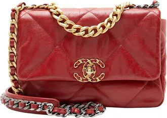 Chanel Red Lambskin 19 Medium Flap Shoulder Bag (Authentic Pre-Loved)
