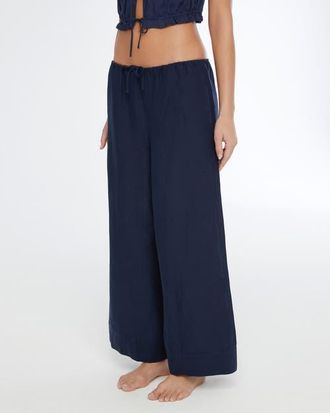 Onia Air Linen Wide Leg Drawstring Pant in Deep Navy at Nordstrom, Size X-Small