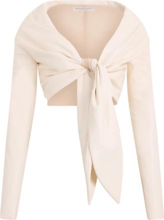 Philosophy di Lorenzo Serafini Cropped Top met Knoopsluiting - Dames - Longsleeves - Beige - S - Polyester - Tops