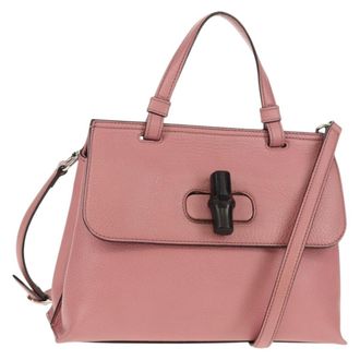 Gucci Bamboo Daily Top Handle Bag Leather Pink Leather Handbag (Pre-Owned)
