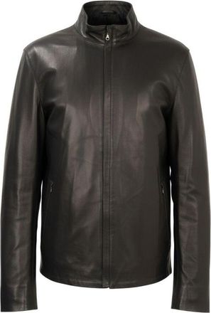 Sergio Moretti Black Minimalist Stand-Up Collar Sheep Leather Jacket