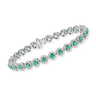 Ross-Simons Emerald and Diamond Tennis Bracelet in 14kt White Gold