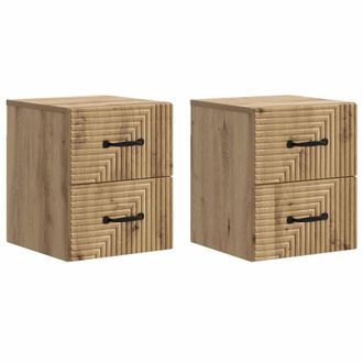 vidaXL Mesita De Noche De Pared Con Caj&oacute;n 2 Pcs Roble Artesanal Vidaxl