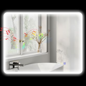 HOMCOM Homcom Espejo De Ba&ntilde;o Con Luz Led 90x70 Cm Espejo De Pared Con Bluetooth 3 Colores De Luz Funci&oacute;n Antivaho Funci&oacute;n De Memoria Ip44