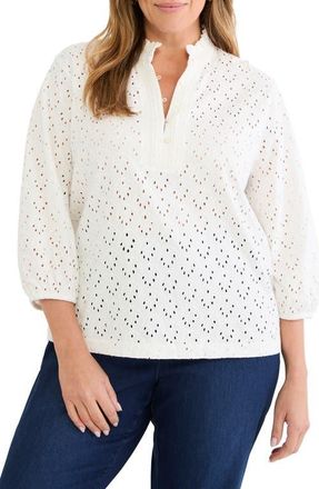 Nic+Zoe Ruffle Neck Eyelet Top in Paper White at Nordstrom, Size 1 X