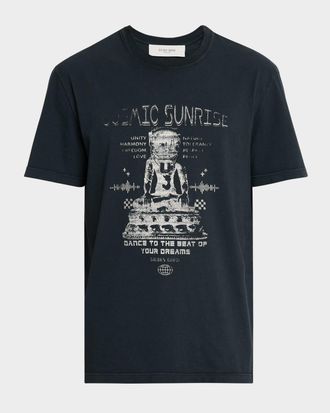 Tシャツ・カットソー GOLDEN GOOSE Men T Shirts GMP01220P00185790482 BLACK Men's worn-black cotton T-shirt with print on the front