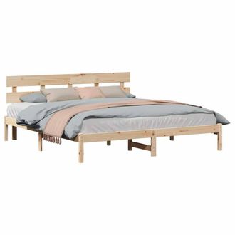 Berkfield Home Comfortable Bed Frame with Headboard 200x200 cm Solid Wood Pine in Light Tan