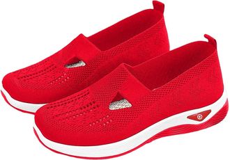 Generic Womens Comfort Walking Shoes, Woven Lightweight Breathable Orthopedic Sneakers with Soft Sole, Arch Support and Stretch Fit Red