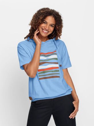 Casual Looks Kapuzensweatshirt CASUAL LOOKS, Damen, Gr. 36, blau (eisblau, ecru, bedruckt), 50% Baumwolle, 50% Polyester, bedruckt, gemustert, Sweatshirts Kapuzens