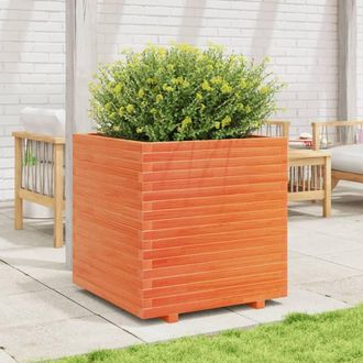 Berkfield Home Beautiful Garden Planter Wax Brown 70x70x72.5 cm Solid Wood Pine in Tan