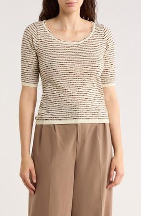 Max Studio Pattern Elbow Sleeve Sweater in Ivory/Acorn at Nordstrom Rack, Size X-Small