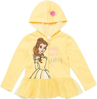 Disney Princess Zip-Up Hooded Sweatshirt in Belle Yellow at Nordstrom, Size 10-12