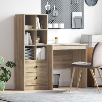 Berkfield Home Desk with Storage Sonoma Oak Engineered Wood in Brown