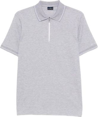 Paul & Shark Grey Striped Zip-Front Short-Sleeve Cotton Polo Shirt