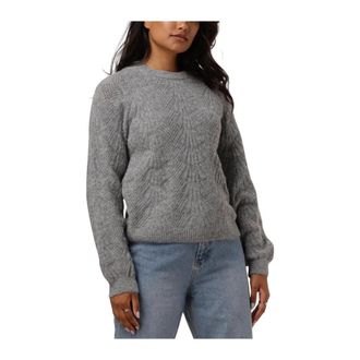 Object Grijze Gebreide Pullover Trui - Dames - Ronde hals truien - Grijs - L - Katoen - Truien & Vesten