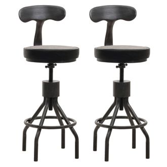 Hhg Hhg - Juego De 2 Taburetes De Bar 968, Taburete De Bar, Reposapi&eacute;s Giratorio Regulable En Altura, Acero Industrial Imitaci&oacute;n Piel, Negro