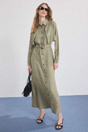 Trendyol Modest Dames Kaki Effen Maxi Lang Casual A-lijn Modest Jurken