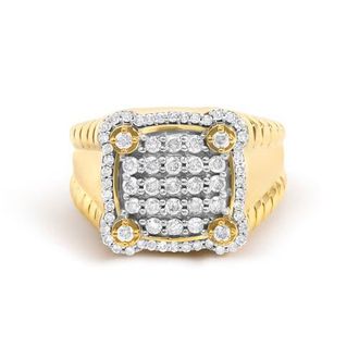 House of Brilliance Mens 14K Yellow Gold Plated Sterling Silver 1.0 Cttw Diamond Square Motif Band Ring in Yellow Gold Over Silver at Nordstrom, Size