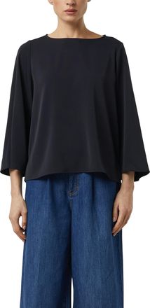 Comma Shirtbluse COMMA, Damen, Gr. 34, navy, Web, Obermaterial: 100% Baumwolle, unifarben, weit h&uuml;ftlang, Rundhals, Blusen Shirtbluse, 3/4-Arm mit weiten &Auml;r