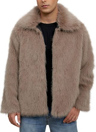 Generic Faux Fur Coat Men Fluffy Furry Long Sleeve Jacket Casual Comfortable Open Front Cardigans Turndown Collar Winter Warm Coat Outdoor Walking