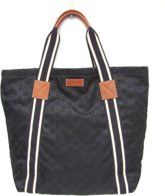 Gucci Dark Navy Nylon Leather Tote Bag (Pre-Owned)