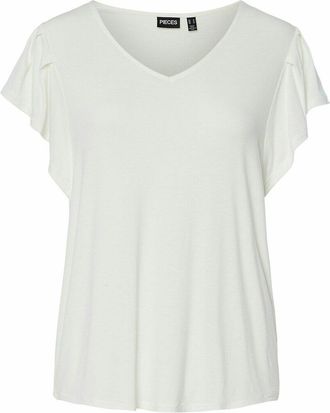 Pieces T-shirt met V-hals en korte mouwen