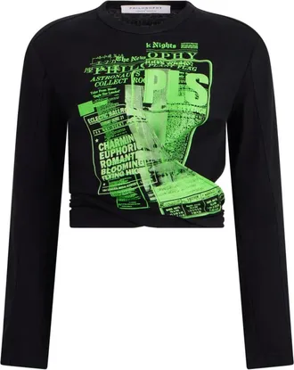 Philosophy di Lorenzo Serafini Tops, Dames, Zwart, S, Katoen, Cropped T-shirt