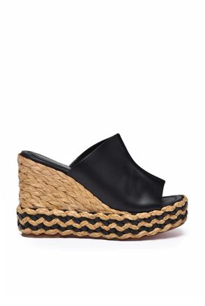 Paloma Barcel&oacute; Raffia Wedge Mules - Black